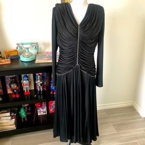 1980s black party dress with rhinestones
